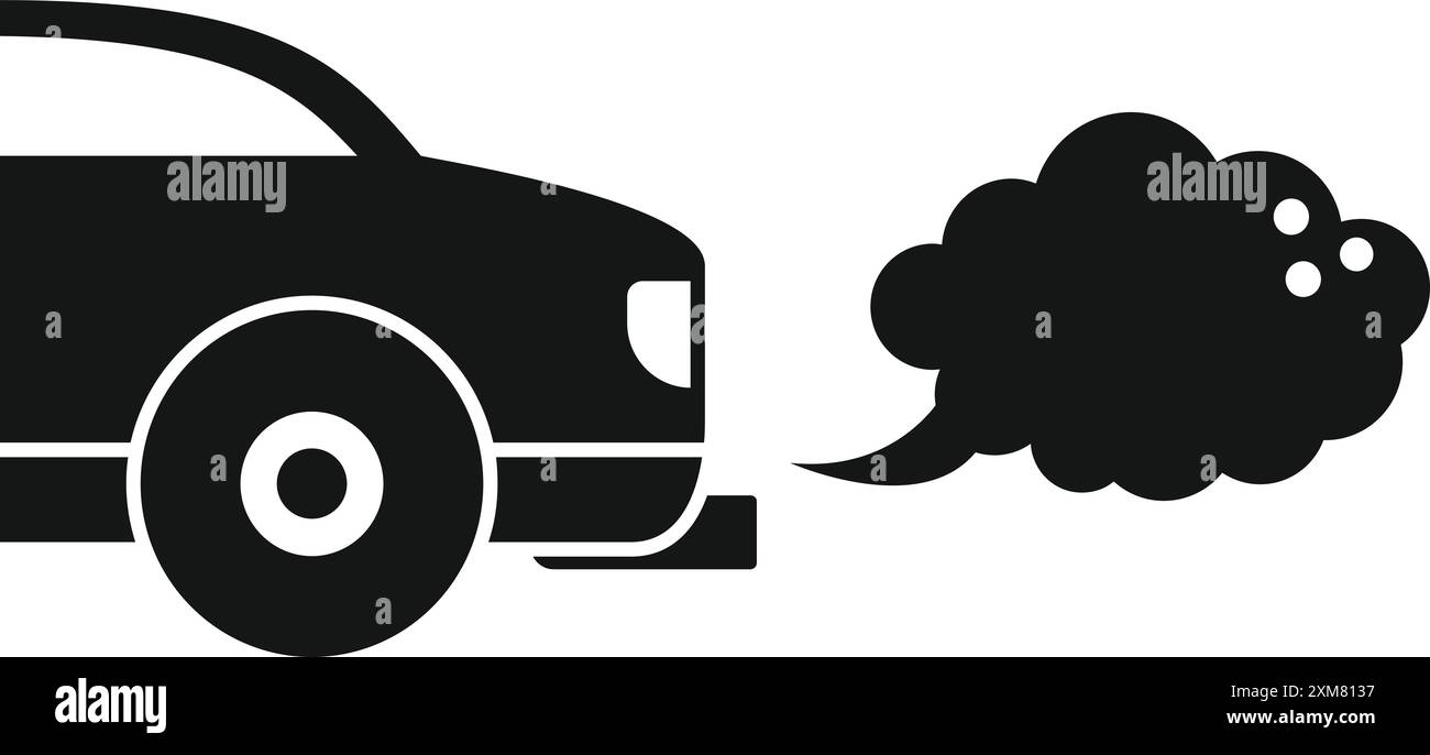 Einfaches Symbol eines Autos, das Abgasemissionen ausstößt und die Luftverschmutzung symbolisiert Stock Vektor