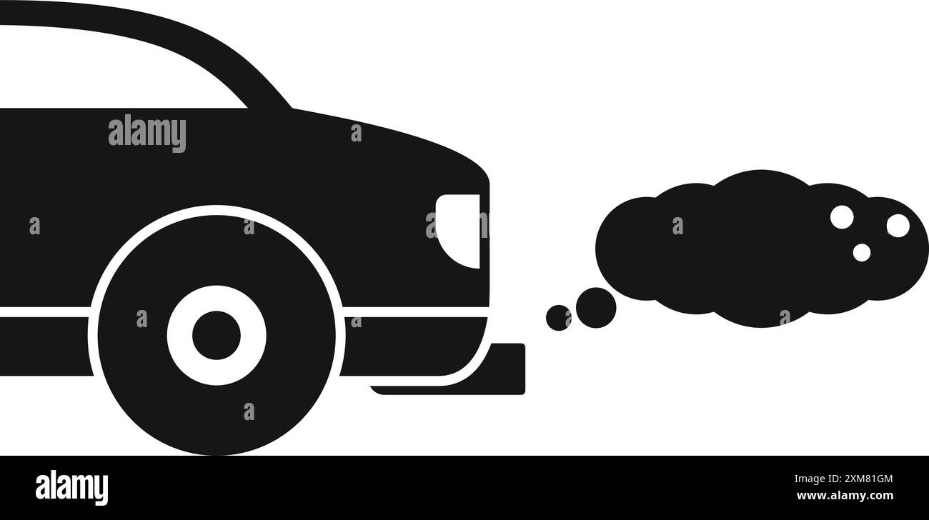 Schwarze Silhouette eines Autos, das Abgase ausstößt, Luftverschmutzung-Konzept Stock Vektor
