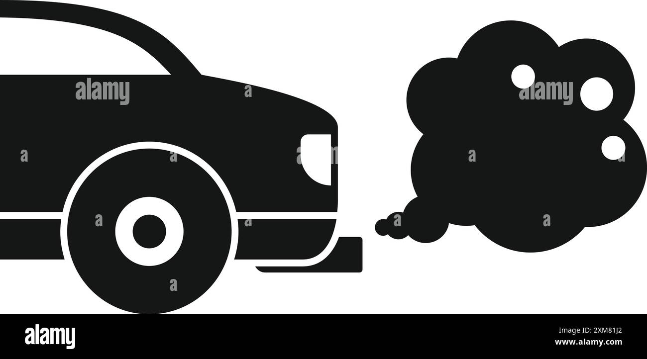 Einfaches schwarzes Symbol eines Autos, das Abgasemissionen ausstößt und die Luftverschmutzung darstellt Stock Vektor