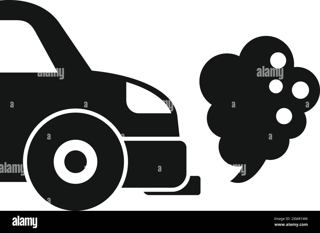Schwarze Silhouette eines Autos, das Abgase abgibt und die Umweltverschmutzung symbolisiert Stock Vektor