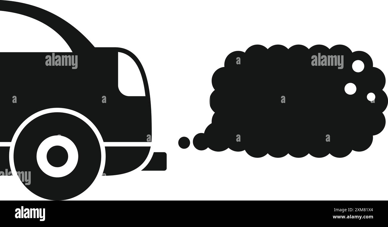 Einfache Glyphe für ein Auto, das schwarzen Rauch aus seinem Auspuffrohr erzeugt Stock Vektor
