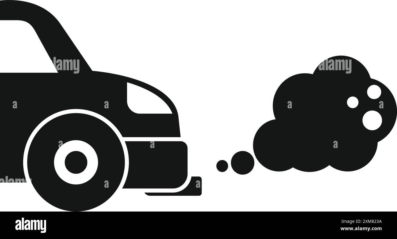 Schwarze Silhouette eines Autos, das Abgase ausstößt und die Luftverschmutzung symbolisiert Stock Vektor