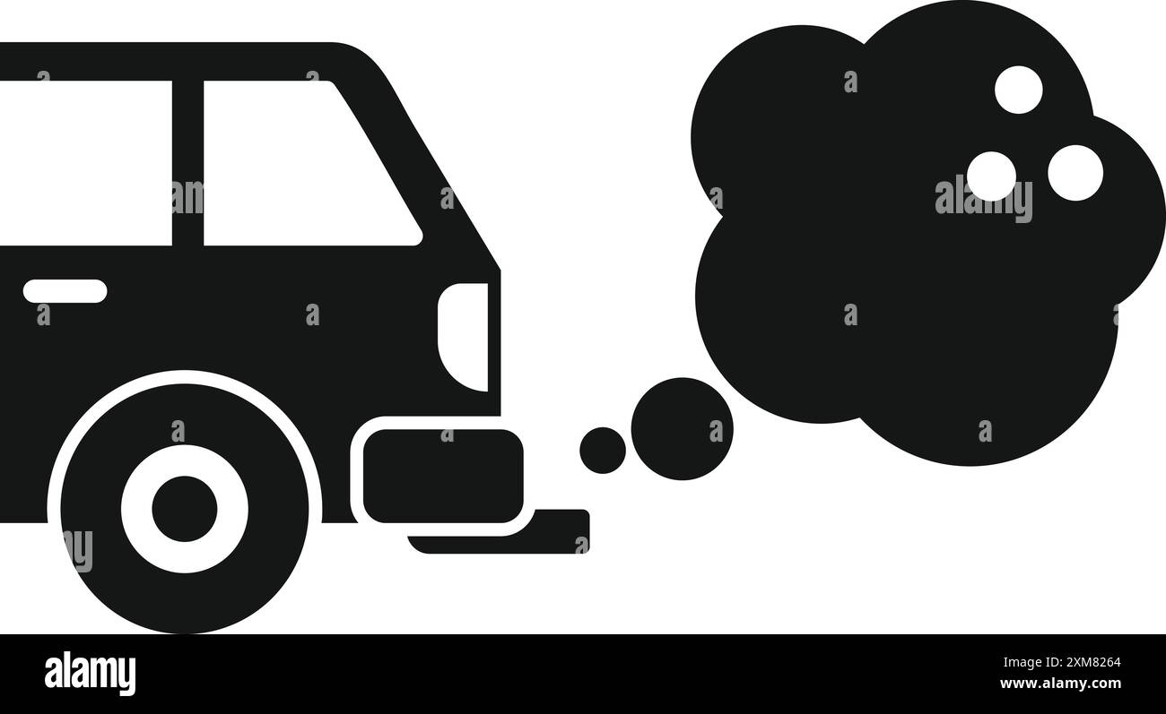 Schwarze Silhouette eines alten Autos, das Abgasemissionen ausstößt und Verschmutzungsprobleme symbolisiert Stock Vektor