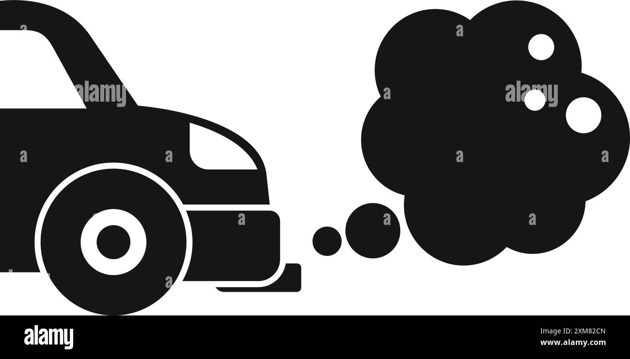 Schwarze Silhouette eines Autos, das Abgase abgibt und die Luftverschmutzung darstellt Stock Vektor