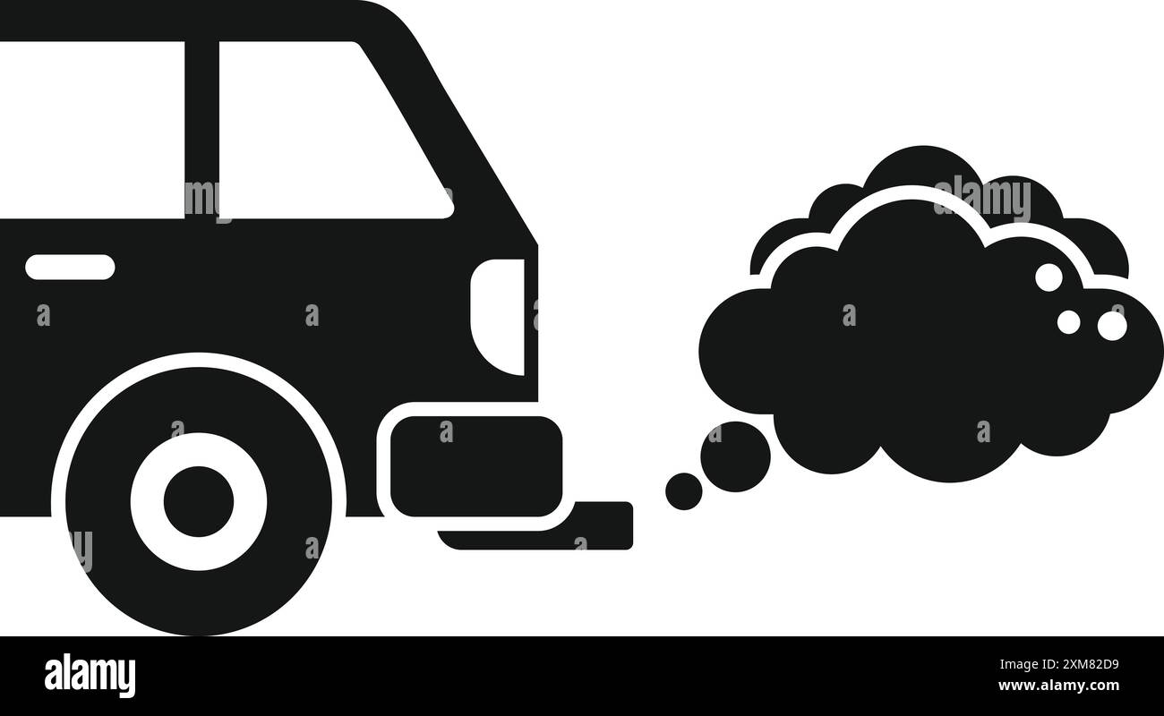 Schwarze Silhouette eines Autos, das Abgasemissionen ausstößt und als Symbol für Luftverschmutzung und Umweltschäden dient Stock Vektor