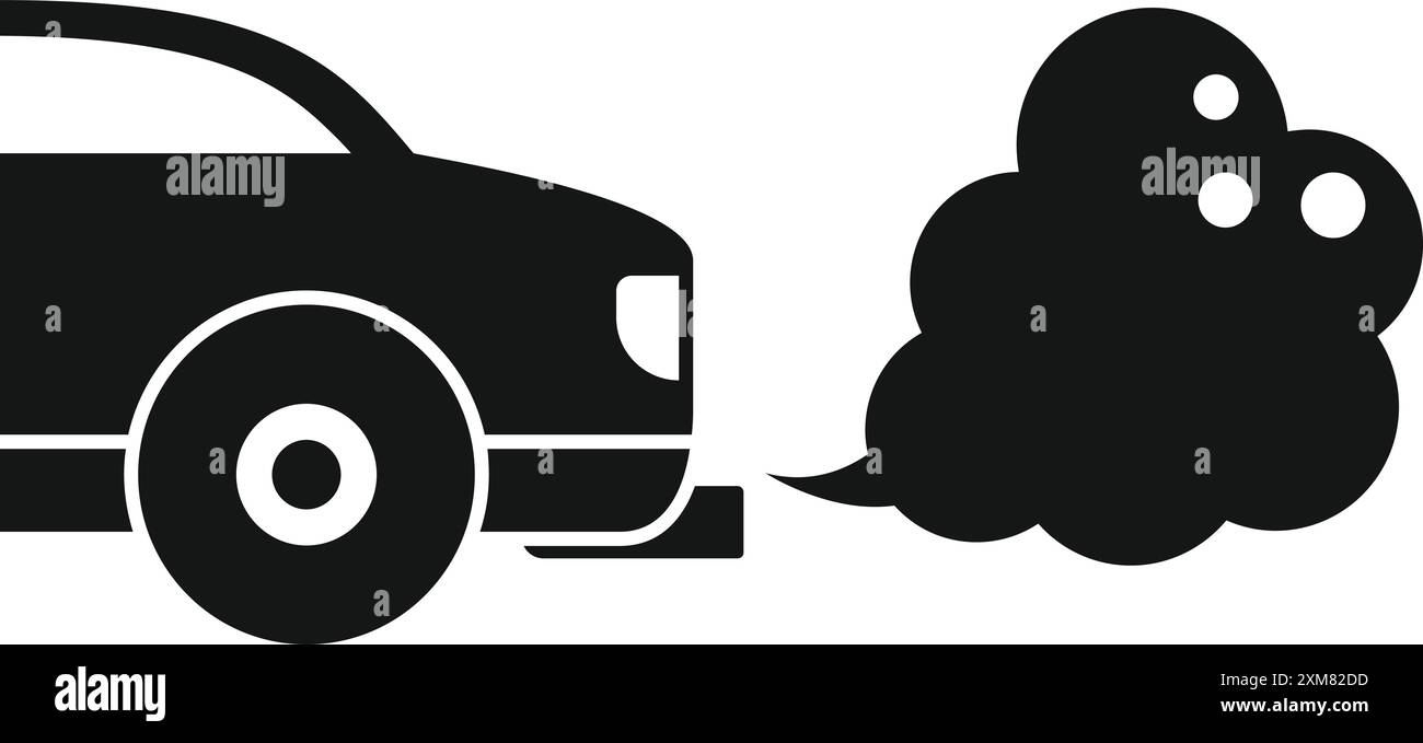 Schwarze Silhouette eines Autos, das Abgase ausstößt und die Luftverschmutzung symbolisiert Stock Vektor