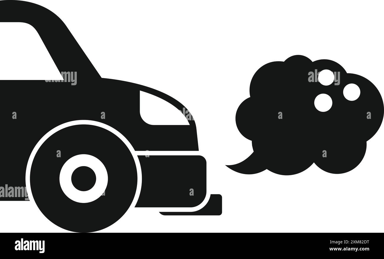 Schwarze Silhouette eines Autos, das Rauch aus seinem Auspuffrohr ausstößt Stock Vektor