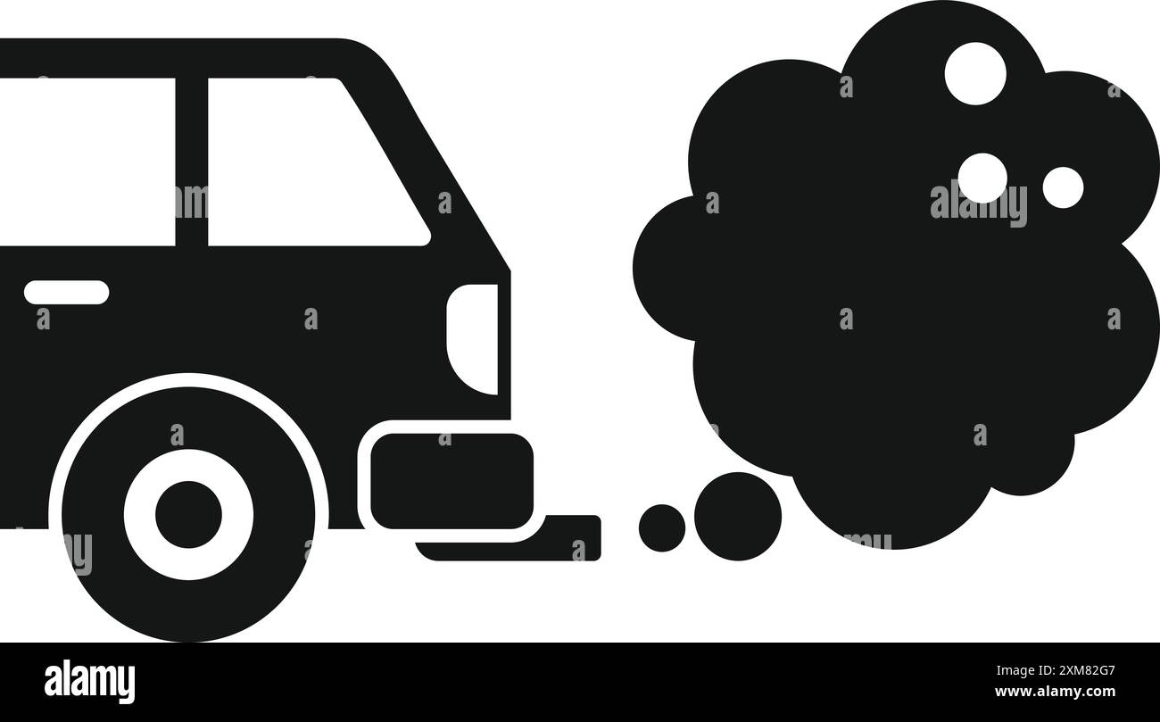 Schwarze Silhouette eines Autos, das Abgase abgibt und die Luftverschmutzung symbolisiert Stock Vektor