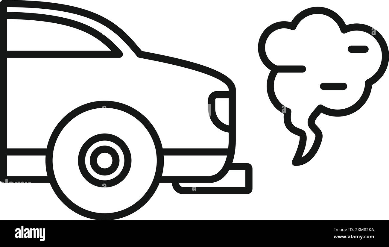 Liniensymbol eines Fahrzeugs, das aus seinem Auspuffrohr Schadstoffe ausstößt Stock Vektor