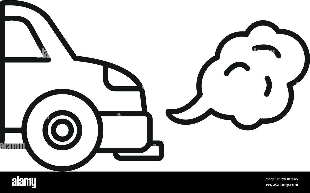 Einfache Strichgrafik-Illustration eines Autos, das Abgase ausstößt und die Luftverschmutzung symbolisiert Stock Vektor