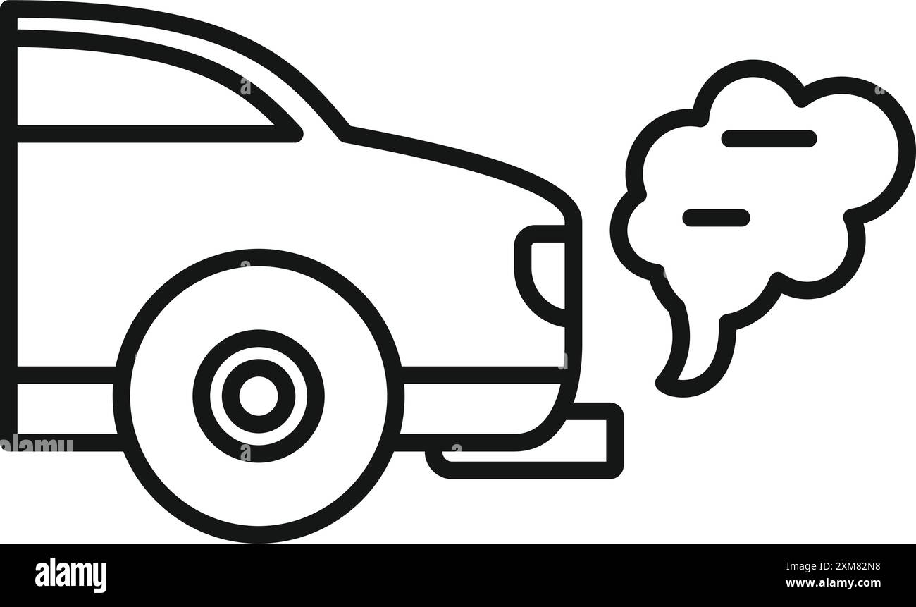 Liniensymbol eines Fahrzeugs, das Abgasemissionen ausstößt und die Umweltverschmutzung symbolisiert Stock Vektor