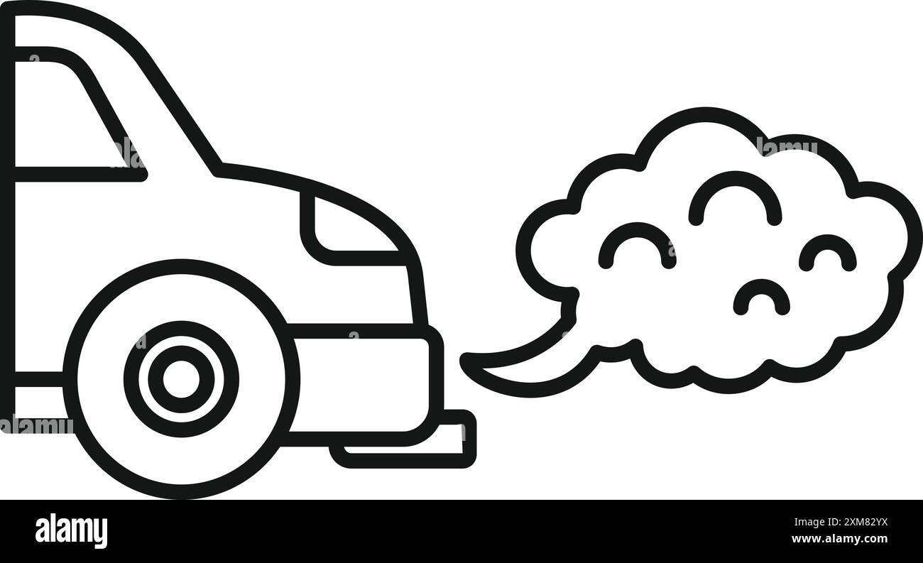 Liniensymbol eines Fahrzeugs, das Abgasemissionen ausstößt und die Umweltverschmutzung symbolisiert Stock Vektor