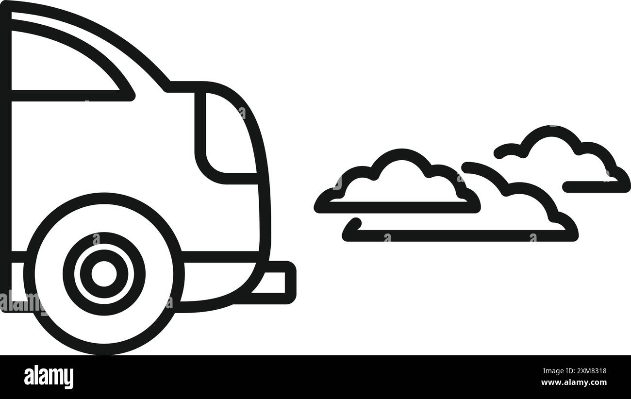 Linienzeichnung eines Autos, das Schadstoffabgase abgibt, als Darstellung des Begriffs Luftverschmutzung Stock Vektor