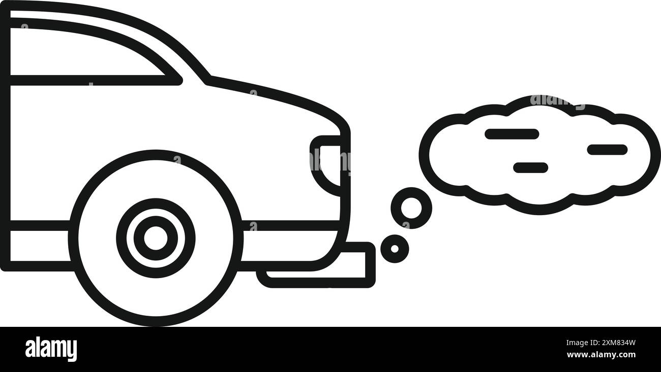 Linienzeichnung eines Autos, das Abgase abgibt, zur Veranschaulichung des Begriffs Luftverschmutzung Stock Vektor