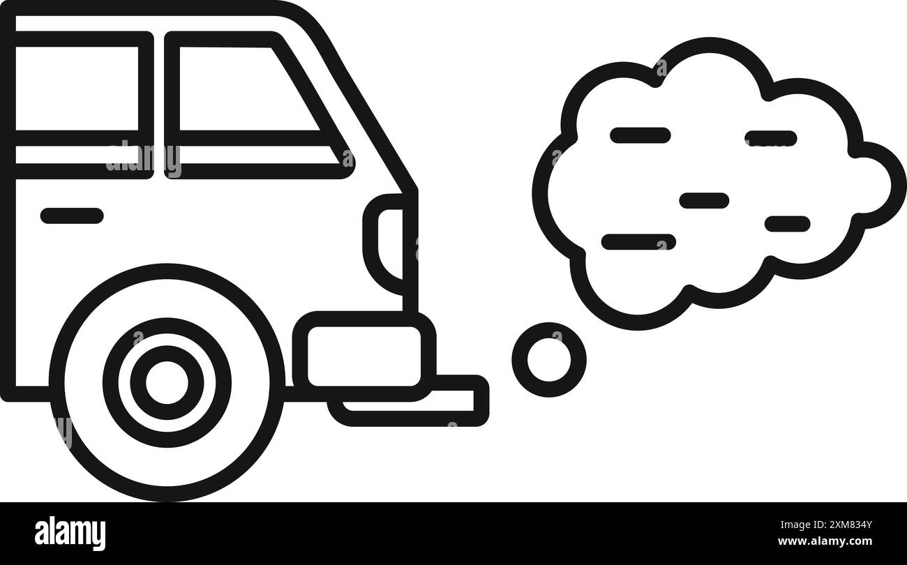 Linienzeichnung eines Autos, das aus seinem Auspuffrohr rauchverunreinigt ist Stock Vektor