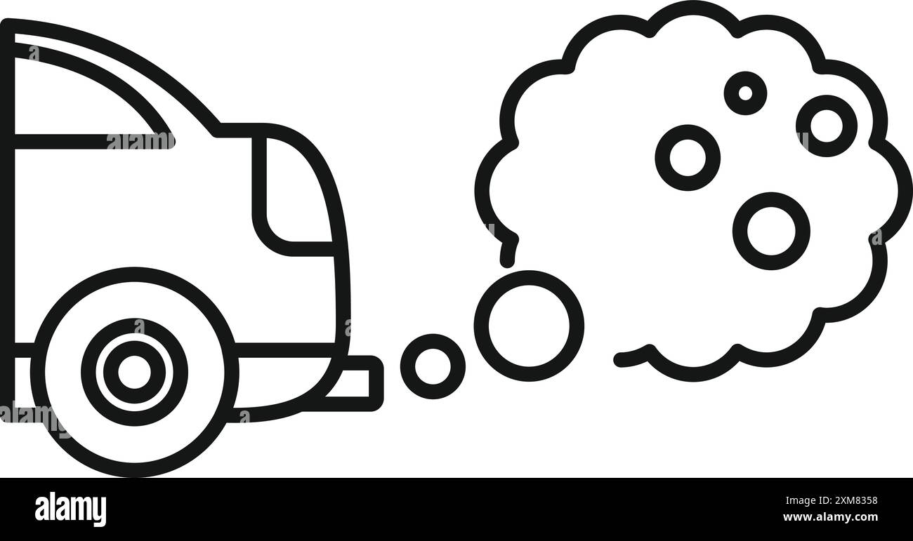 Einfache Linienzeichnung eines Fahrzeugs, das Rauchverschmutzung aus dem Auspuffrohr ausstößt, perfekt für Projekte im Zusammenhang mit Umweltproblemen Stock Vektor
