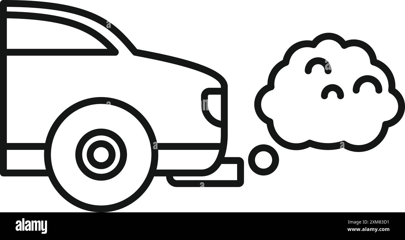Linienzeichnung eines Autos, das aus seinem Auspuffrohr rauchverunreinigt ist Stock Vektor