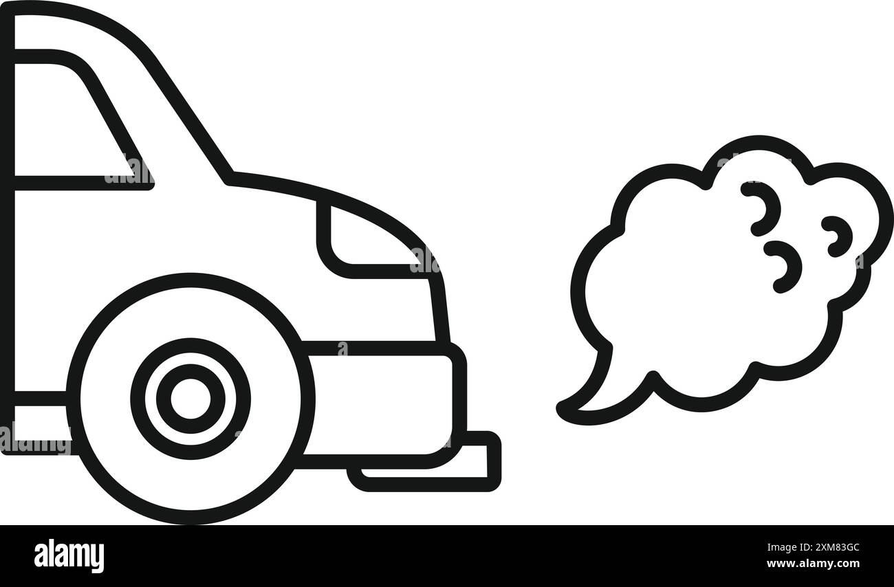 Fahrzeug, das Rauch aus den Abgasen ausstößt, Luftverschmutzung Concept Line Icon Style Stock Vektor