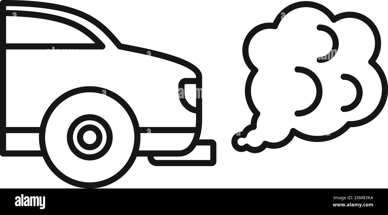 Linienzeichnung eines Autos, das Abgasemissionen ausstößt, als Darstellung des Begriffs Luftverschmutzung Stock Vektor