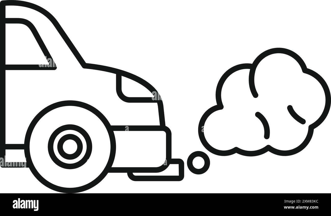 Linienzeichnung eines Autos, das aus seinem Auspuffrohr rauchverunreinigt ist Stock Vektor