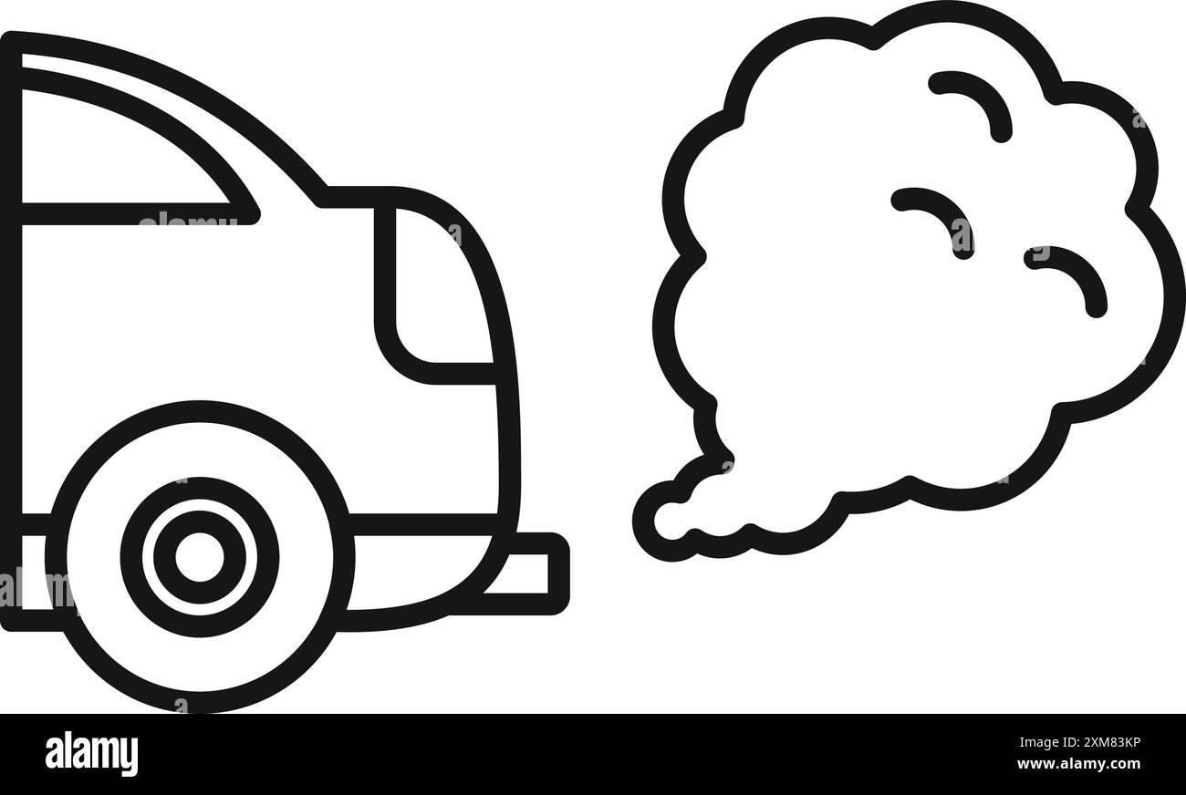 Linienzeichnung eines Autos, das Abgase abgibt, als Symbol für Luftverschmutzung Stock Vektor