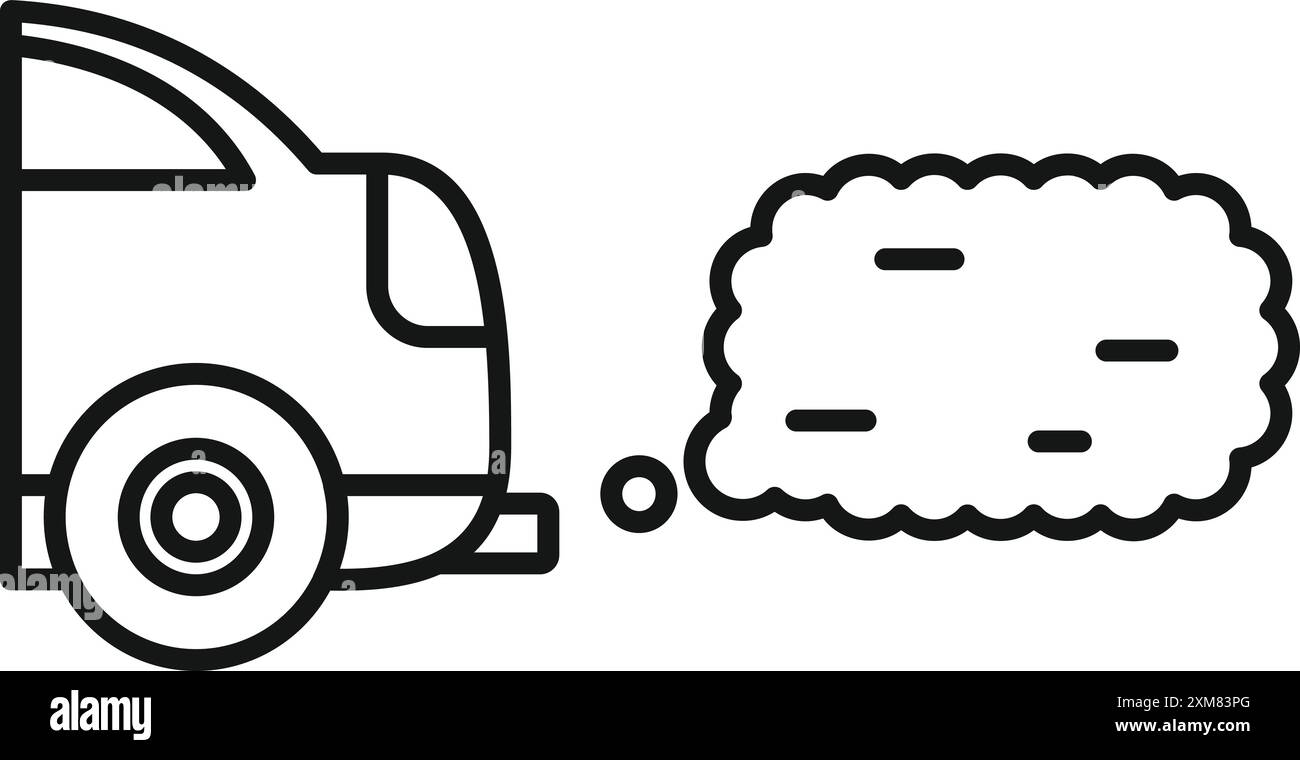 Liniensymbol eines Fahrzeugs, das Abgase abgibt und die Umweltverschmutzung darstellt Stock Vektor