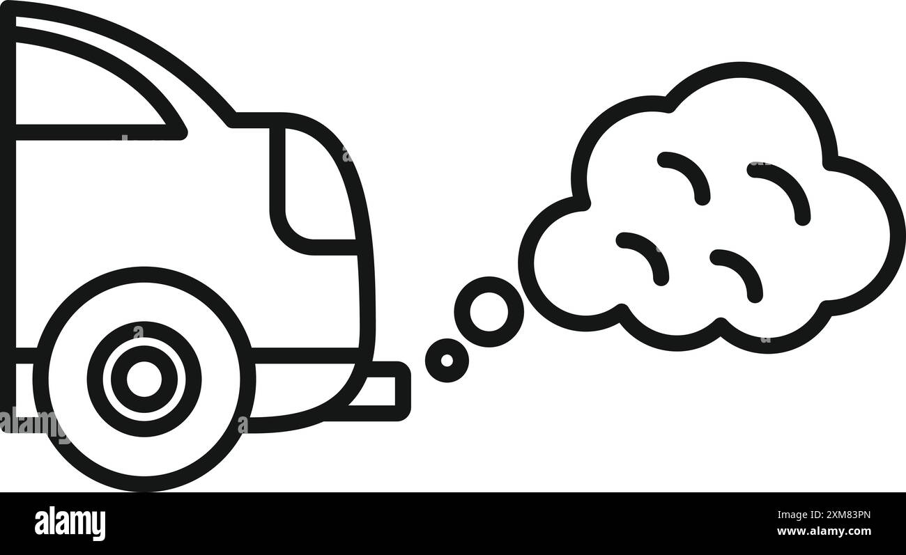 Linienzeichnung eines Autos, das Abgasemissionen ausstößt, die die Verschmutzung symbolisieren Stock Vektor