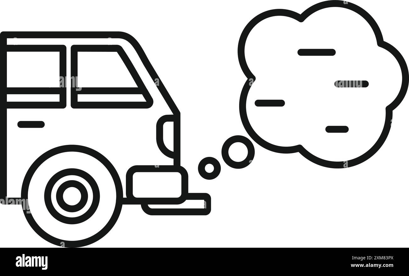 Einfaches Liniensymbol eines Lieferwagens, der Abgase in die Atmosphäre abgibt, Konzept der Verschmutzung Stock Vektor