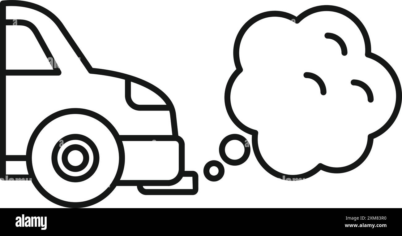 Linienzeichnung eines Autos, das Abgase ausstößt, die die Luftverschmutzung symbolisieren Stock Vektor