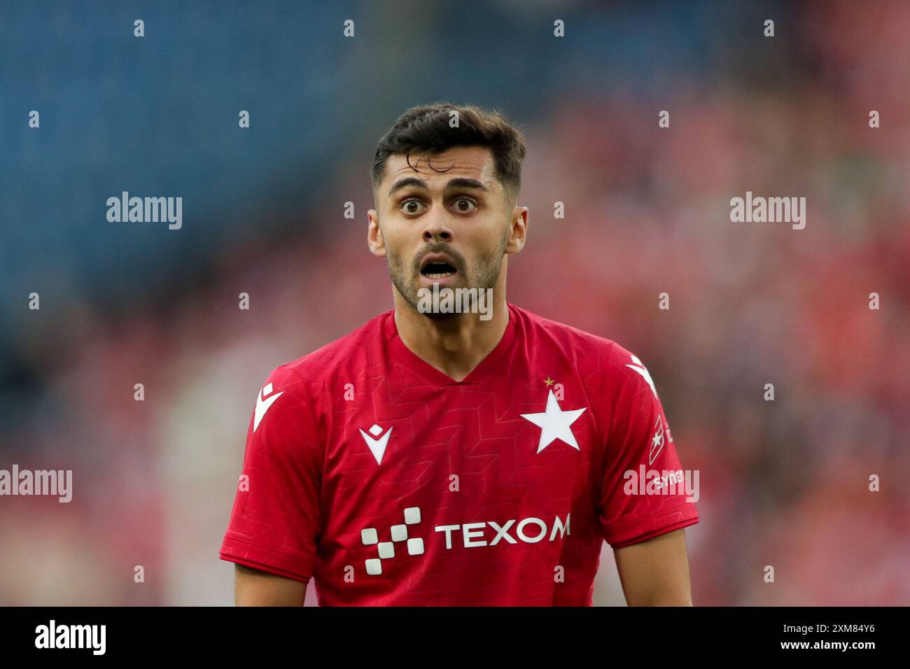 Angel Baena aus Wisla Krakau wurde während des Ausscheidungsspiels der UEFA Europa League 2024/2025 zwischen Wisla Krakau und Rapid Wien im Stadtstadion gesehen. Endpunktzahl: Wisla Krakau 1:2 Rapid Wien. Stockfoto