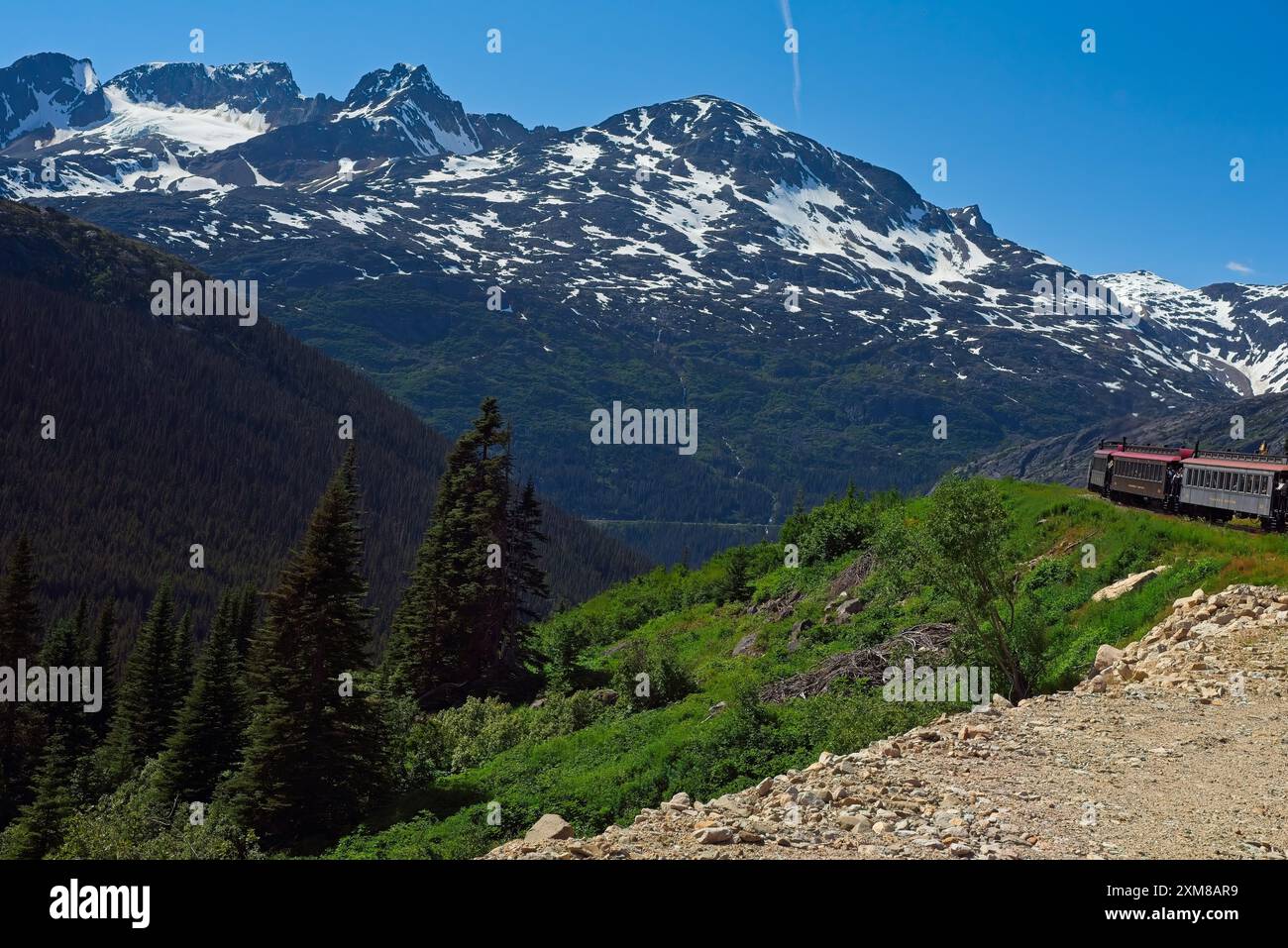 Passagierzug, der Alaska's White Pass besteigt Stockfoto