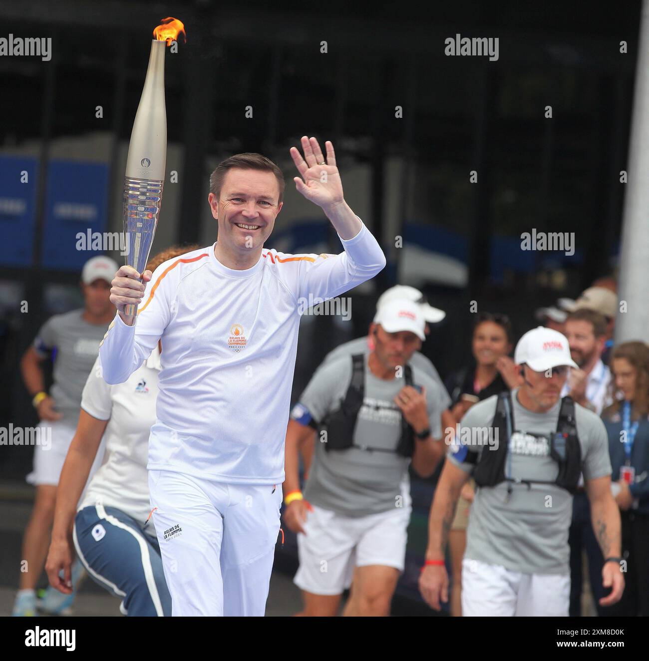 CNOSF-Präsident David Lappartient für die olympische Fackelstaffel im Club France während der Olympischen Spiele Paris 2024 am 26. Juli 2024 in La Villette in Paris, Frankreich Stockfoto