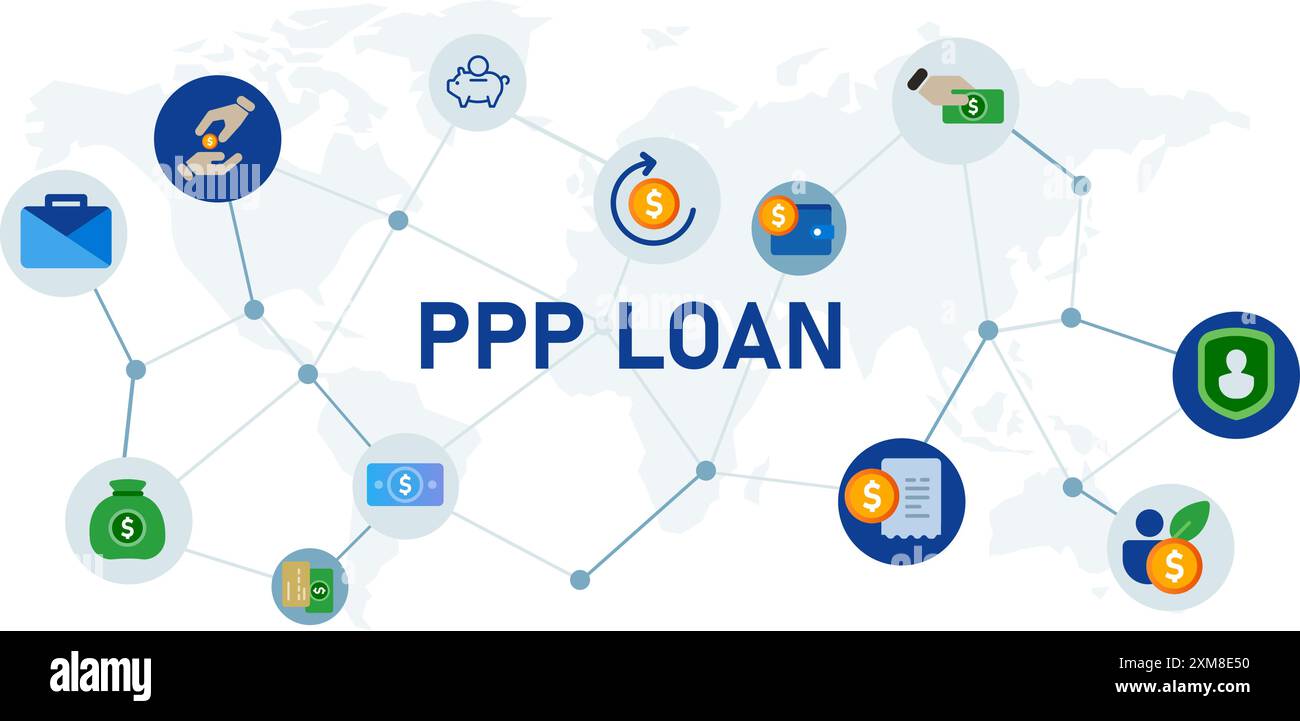 PPP-Kreditnachscheck-Schutzprogramm Konzept-Symbol blaues Symbol Stock Vektor