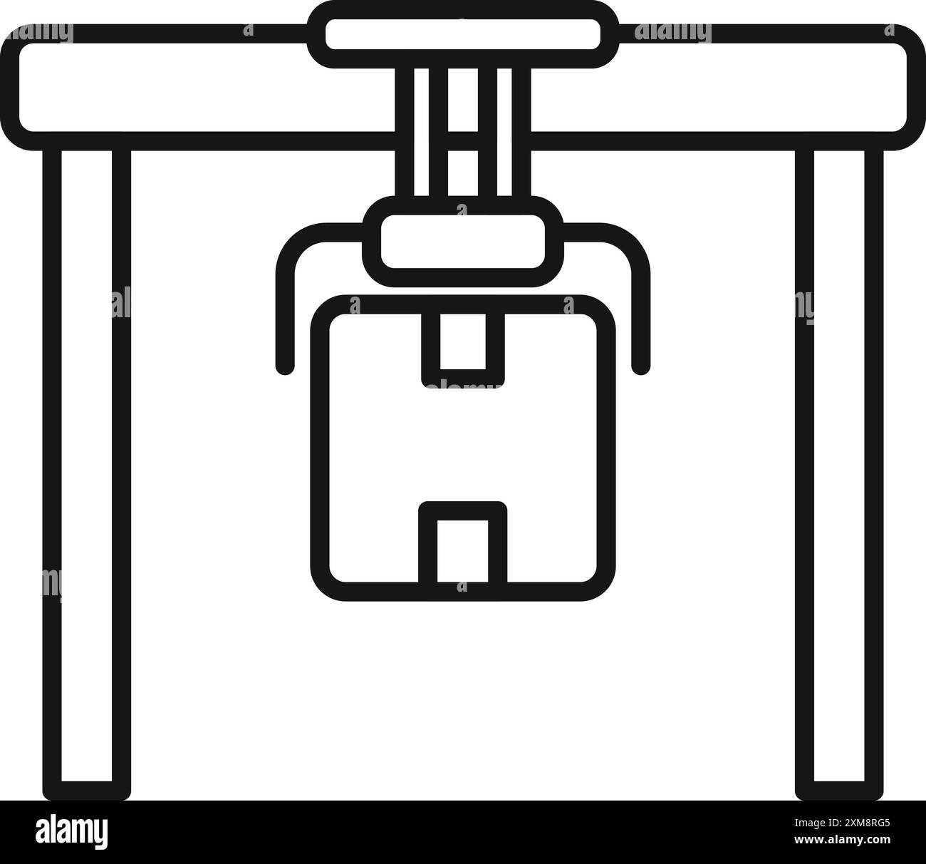 Liniensymbol eines Hafenkrans, der einen Containerkasten hebt und die globale Logistik und den Versand repräsentiert Stock Vektor