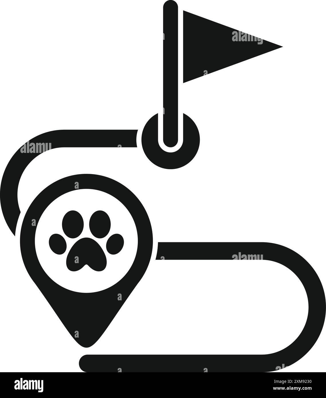 Planen einer Hundewanderung mit einer Positionsnadel, die einen Pfotenabdruck zeigt Stock Vektor