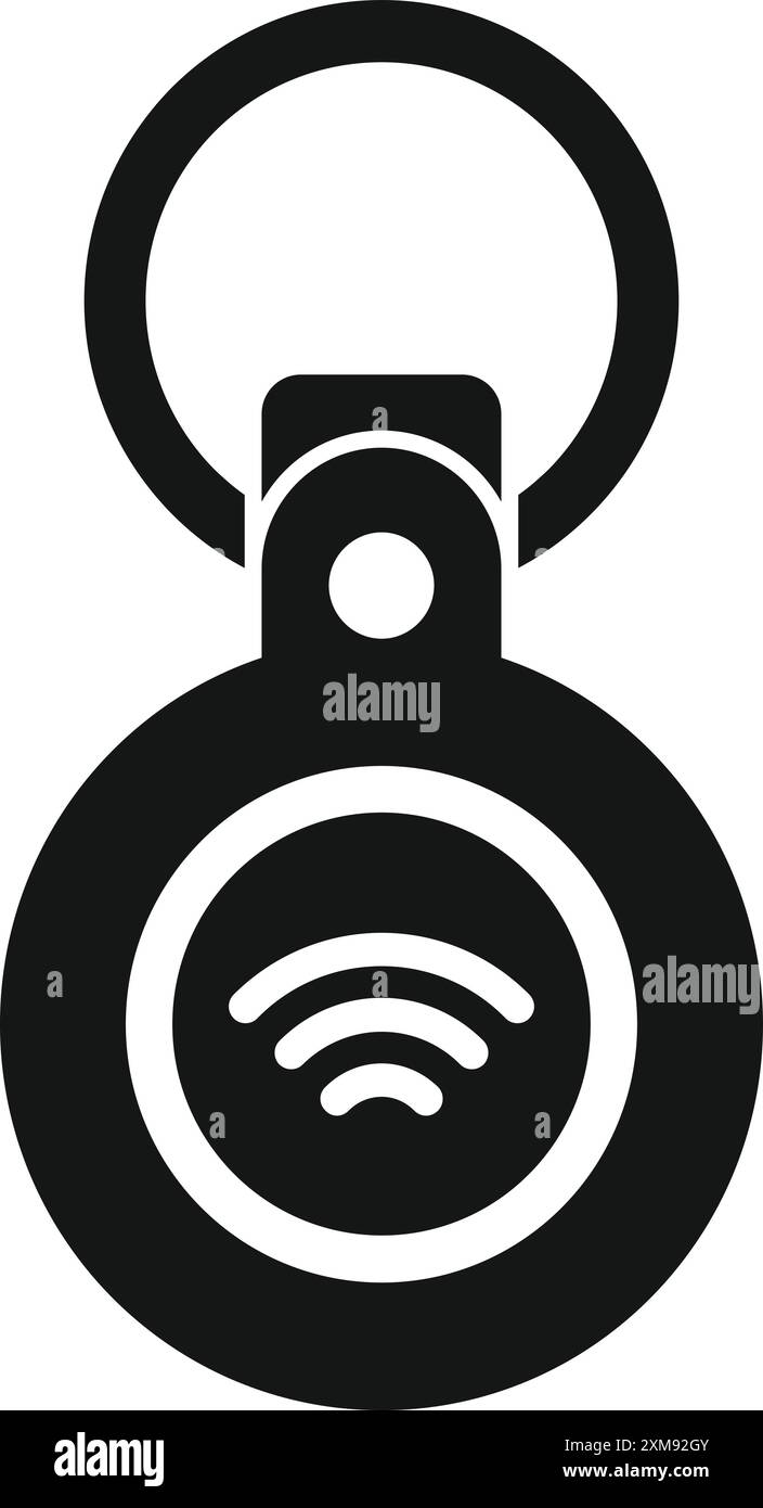 Schwarz-weißes Glyph-Symbol eines intelligenten Schlüsselanhängers mit wlan-Signal zur Fernbedienung Stock Vektor