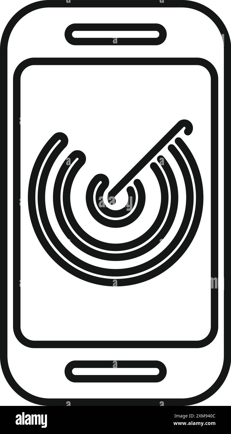 Liniendiagramm eines Smartphones, das ein Radarsignal erkennt Stock Vektor