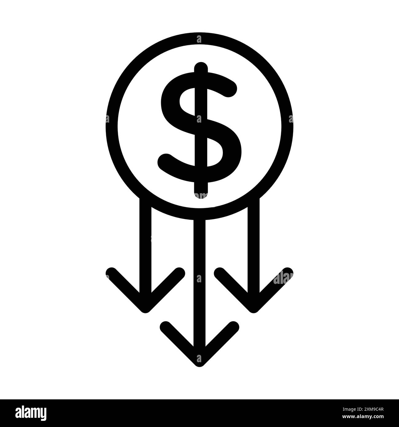 Symbol für Kostenreduzierung, lineare Logo-Set-Kollektion in Schwarz-weiß für Web Stock Vektor