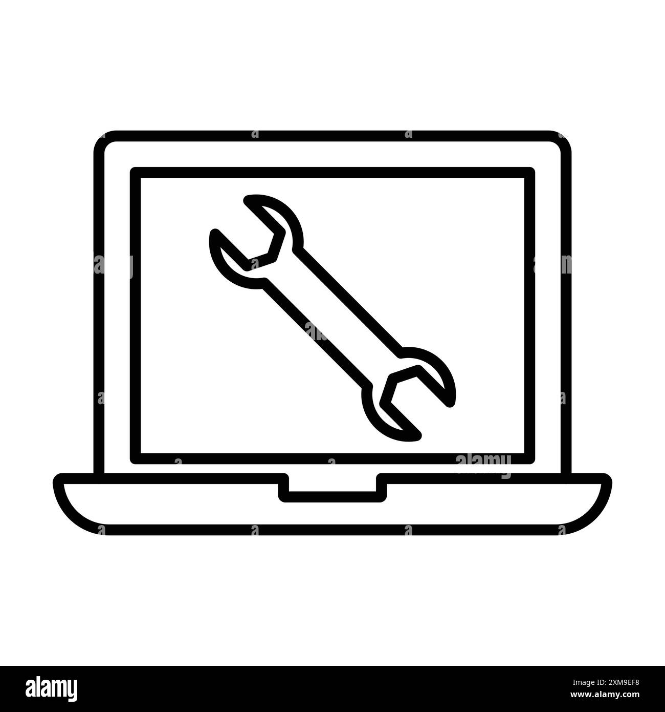 Reparatur des Symbols für Laptops lineare Logomarken in Schwarz-weiß für das Web Stock Vektor