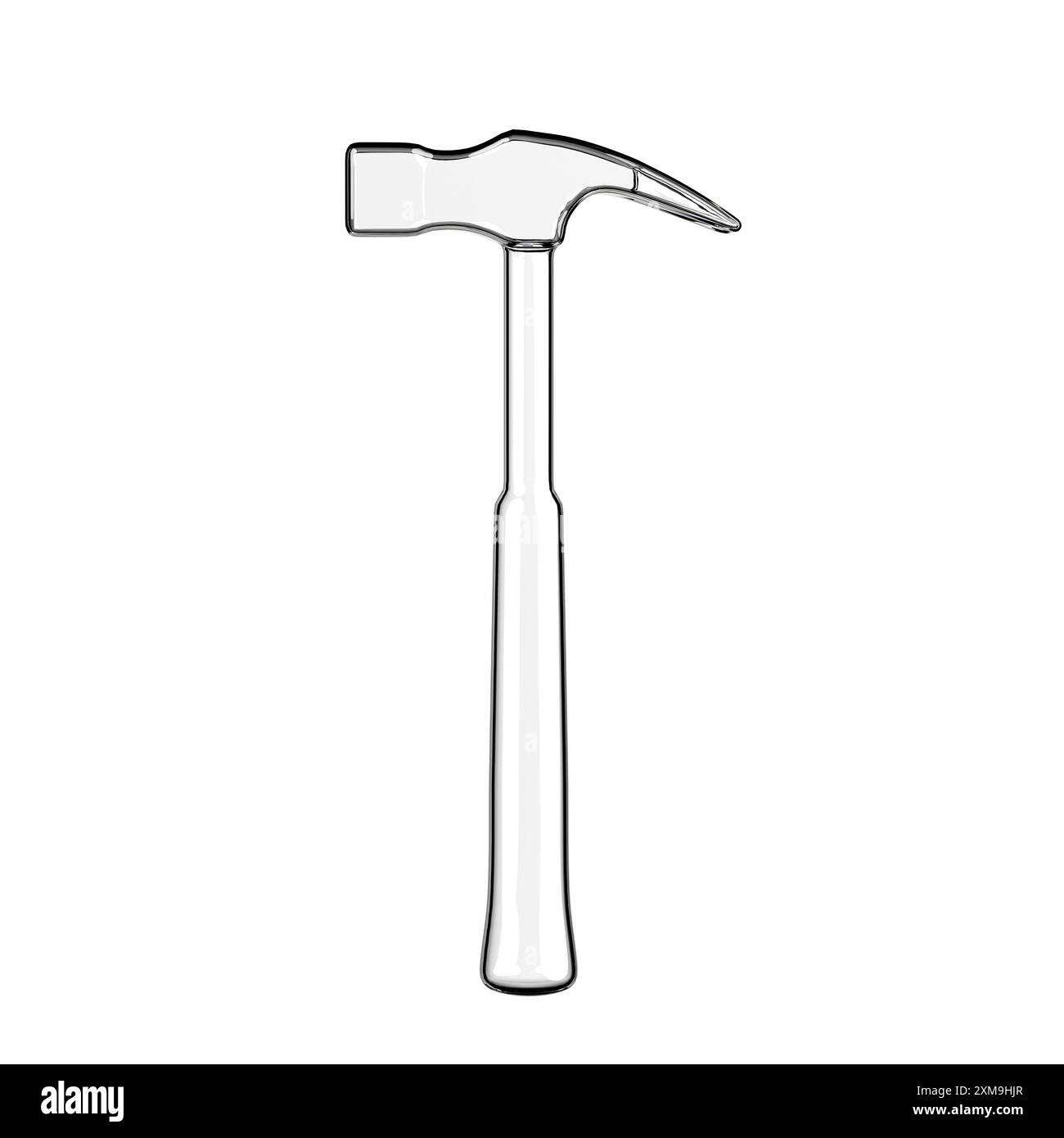Transparenter Glashammer auf weißem Hintergrund. 3D-Rendering Stockfoto