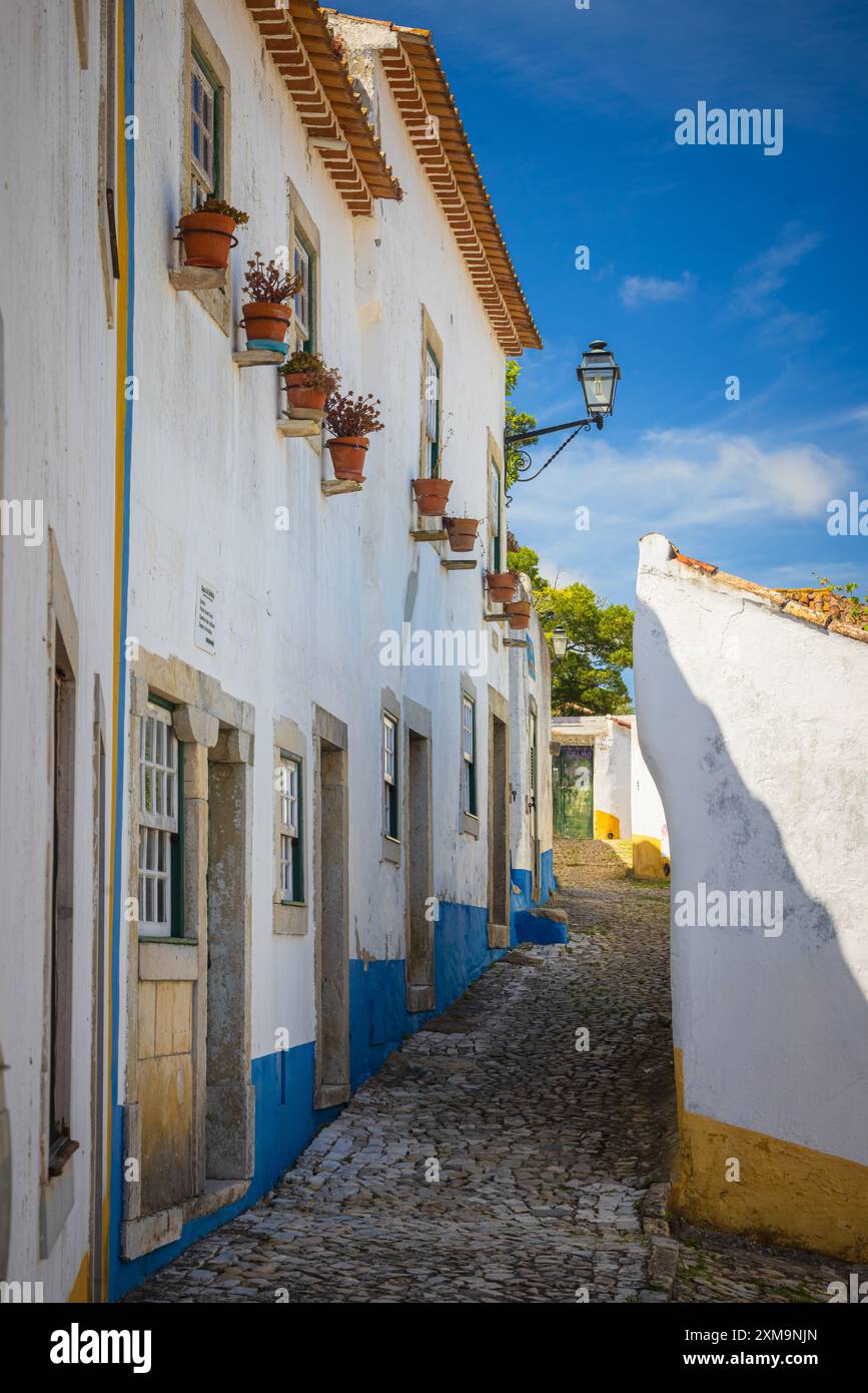 Óbidos ist eine Stadt und eine Gemeinde in der Region Oeste, der historischen Provinz Estremadura und dem Bezirk Leiria. Stockfoto