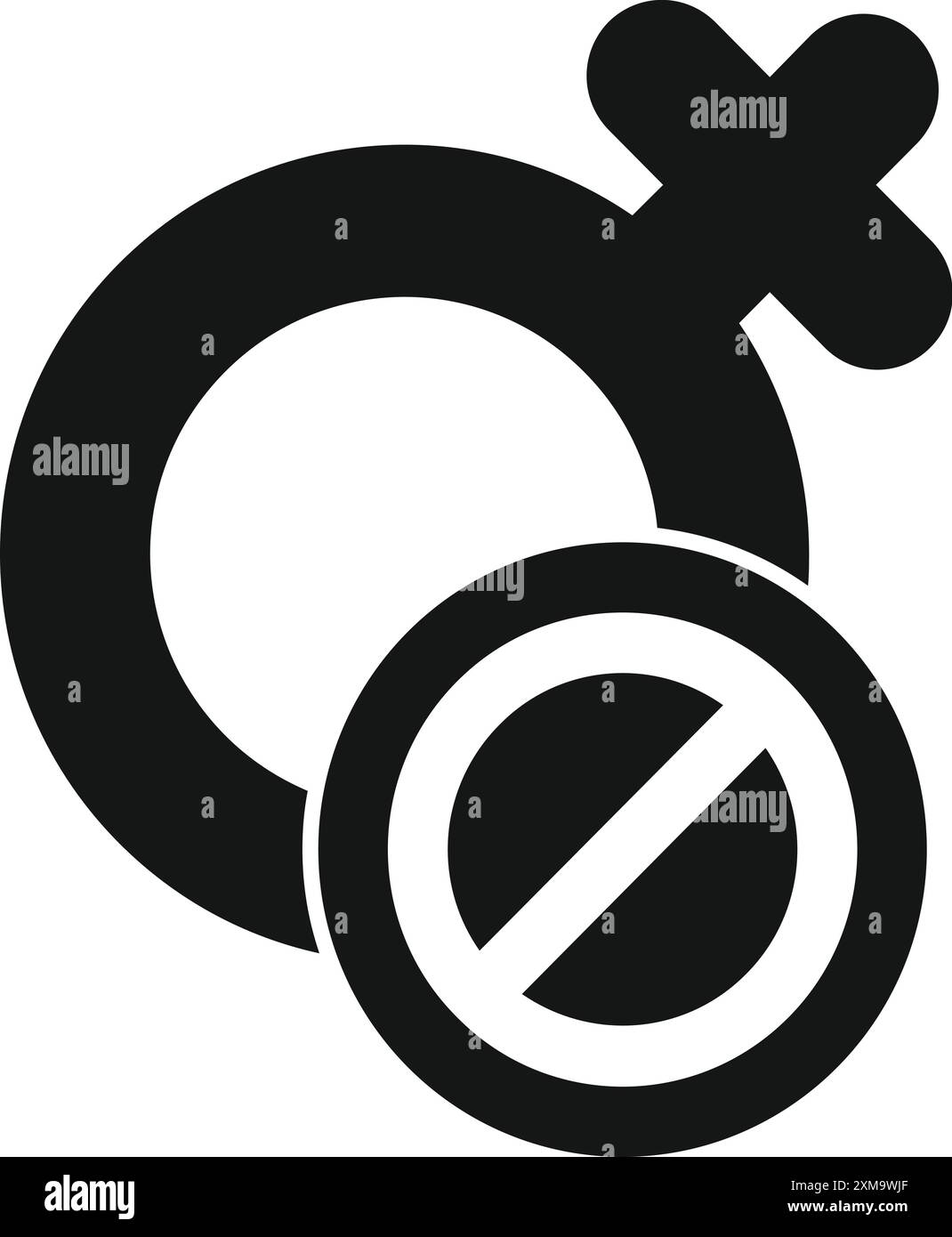 Einfaches schwarz-weißes Symbol eines weiblichen Geschlechtszeichens, das durch ein verbotenes Symbol durchgestrichen wird Stock Vektor