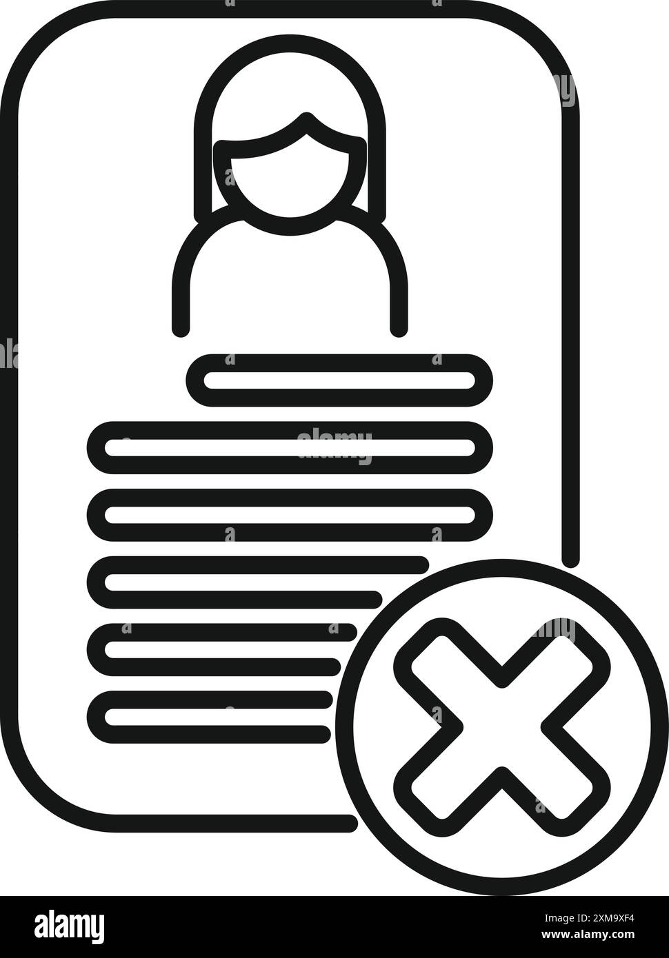 Positionssymbol eines Bewerberprofils, das mit einem roten Kreuz abgelehnt wird Stock Vektor