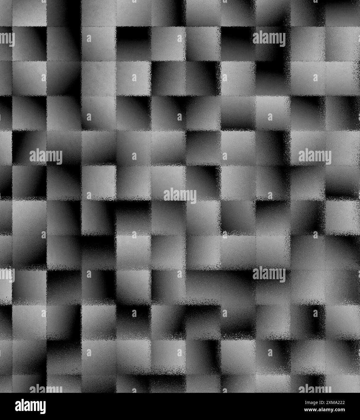 Abstraktes geometrisches Graustufenmuster mit 3D-Effekt, das durch schattierte Quadrate mit Verläufen erzeugt wird Stockfoto