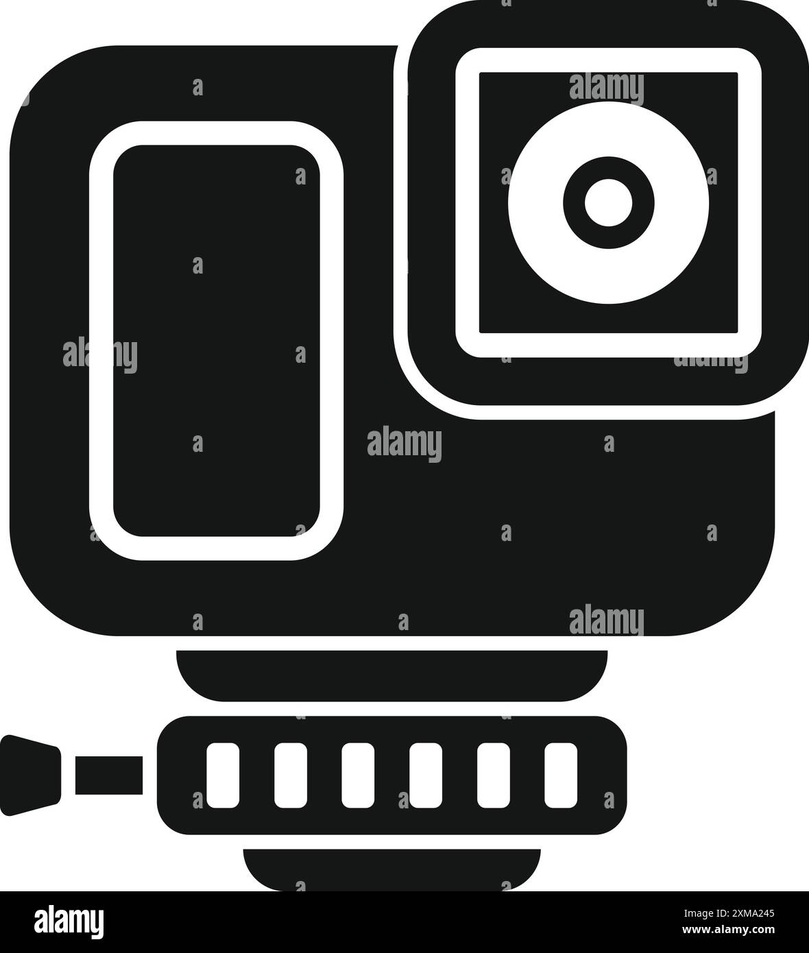 Schwarze Silhouette einer Action-Kamera, die aufregende Abenteuer aufzeichnet Stock Vektor