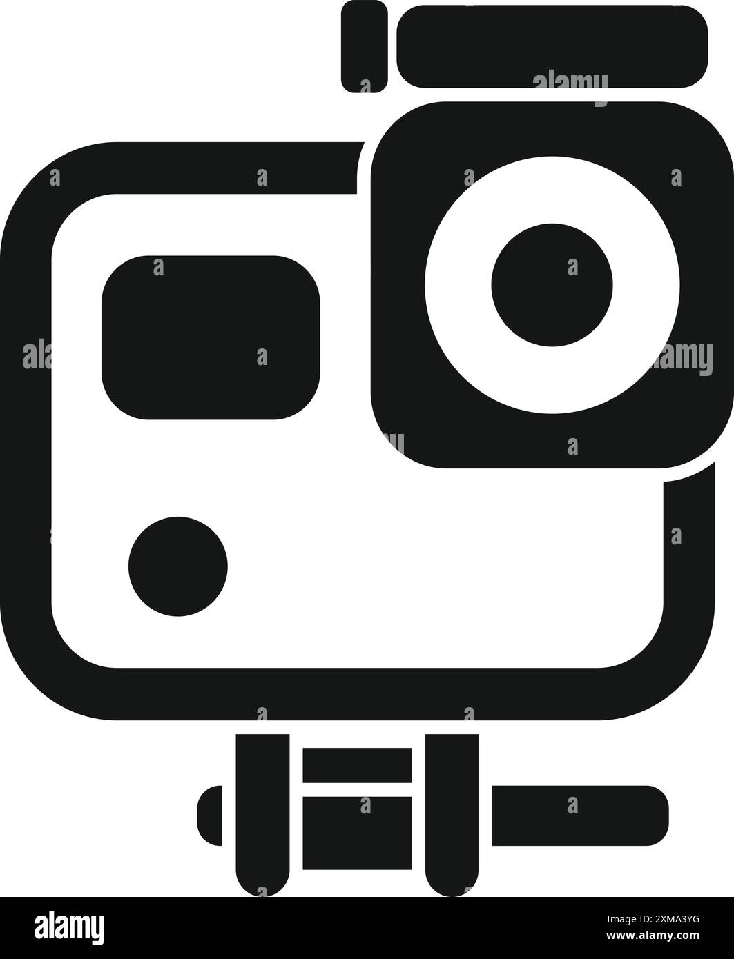 Dieses Symbol stellt eine Action-Kamera dar, die sicher an einem Fahrrad befestigt ist und bereit ist, eine aufregende Fahrt aufzunehmen Stock Vektor