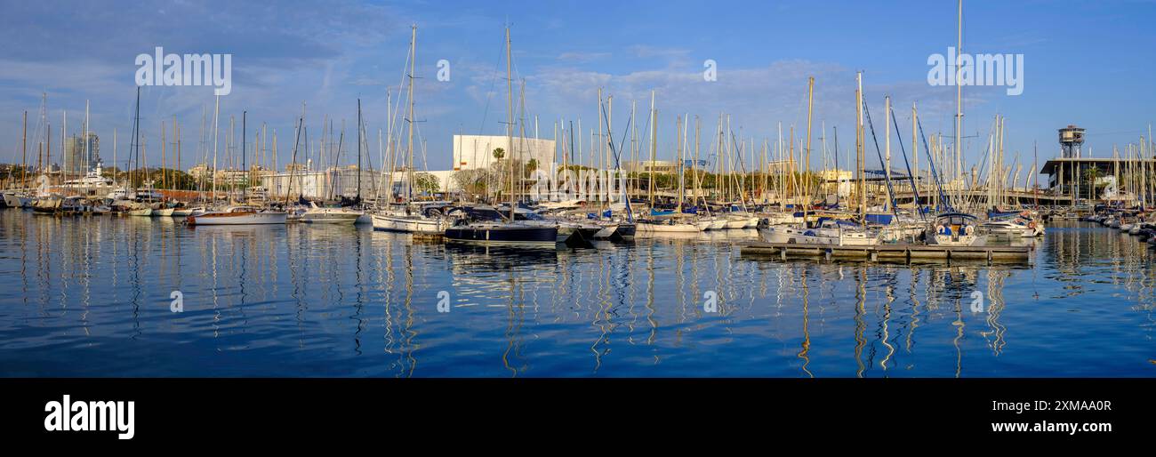 Marina, Port Vell, am Hafen, Segelboote, Barcelona, Katalonien, Spanien Stockfoto