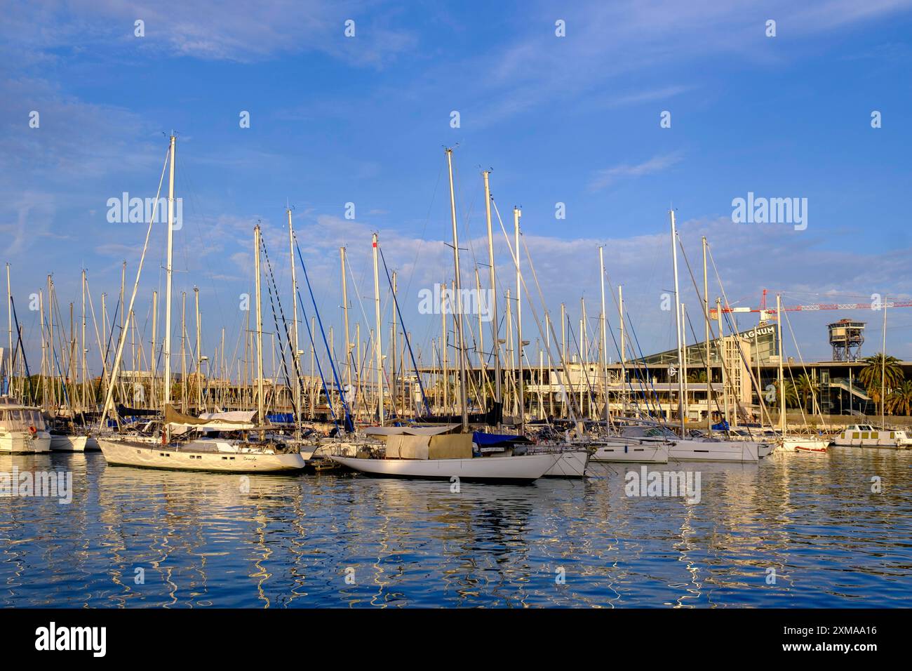 Marina, Port Vell, am Hafen, Segelboote, Barcelona, Katalonien, Spanien Stockfoto