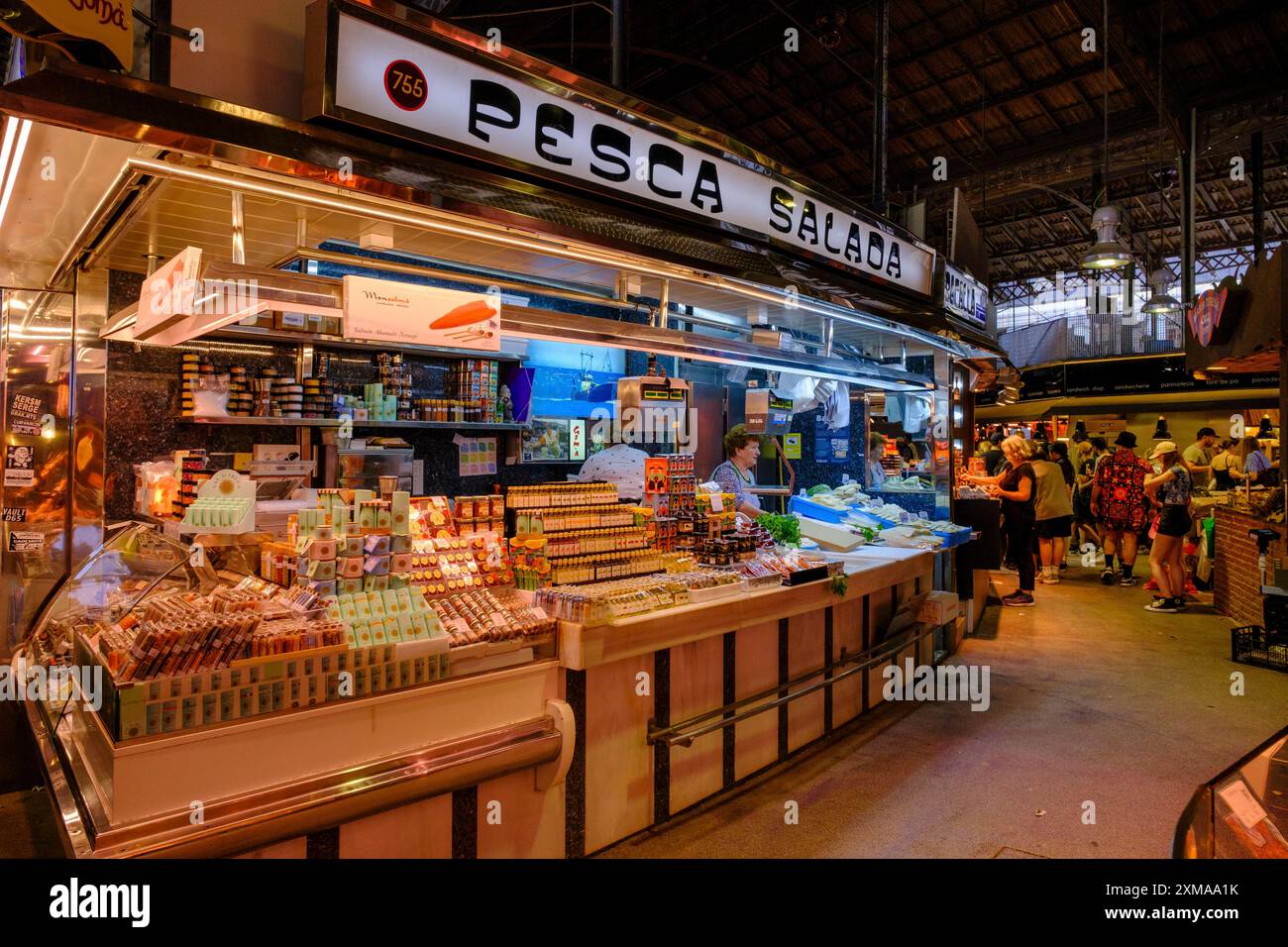 Essen im La Boqueria Market, Barcelona, Katalonien, Spanien Stockfoto