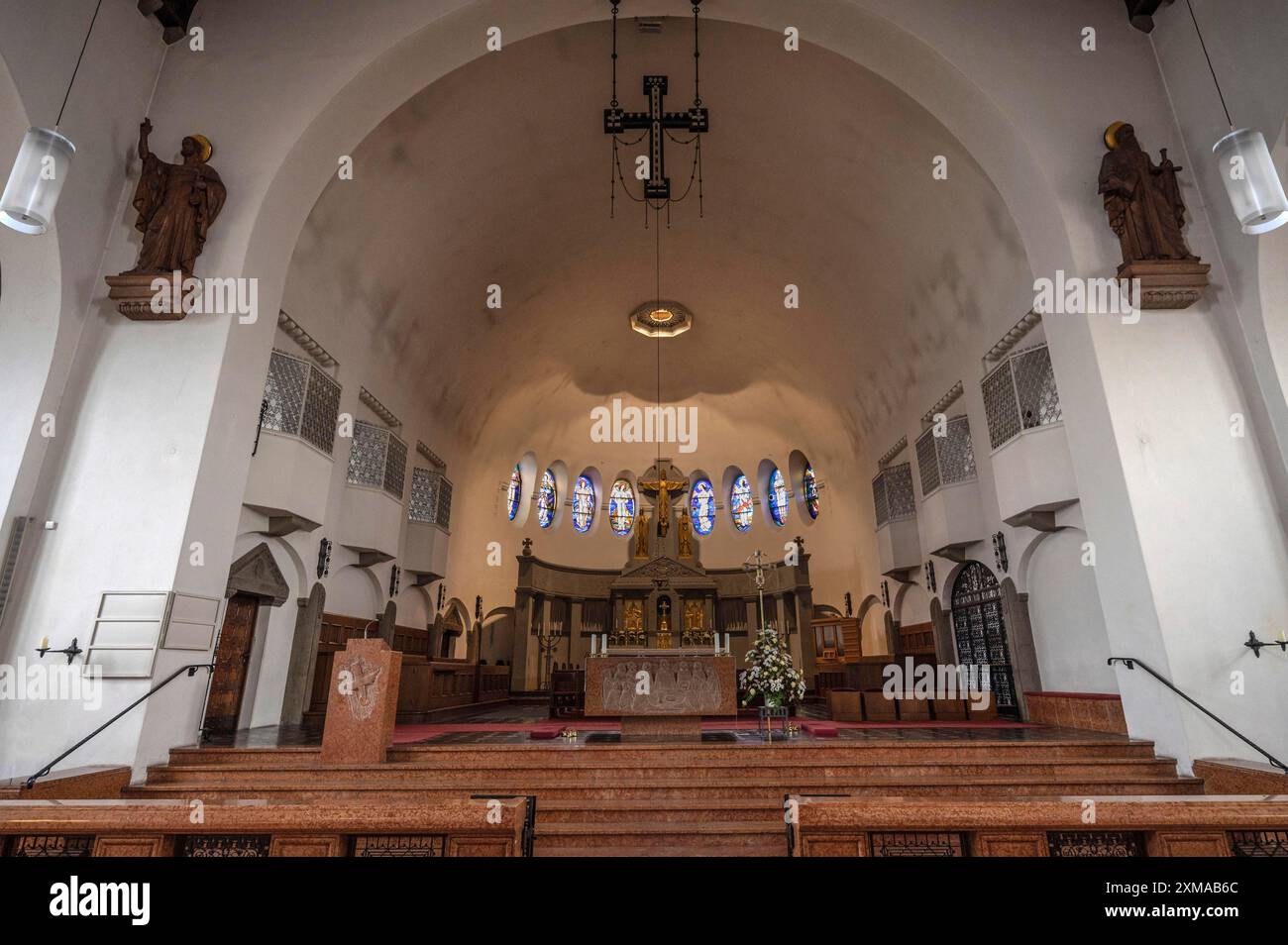Kanzel der Ottokirche, erbaut von 1912 bis 1914 im Jugendstilstil, Siechenstraße 61, Bamberg, Oberfranken, Bayern, Deutschland Stockfoto